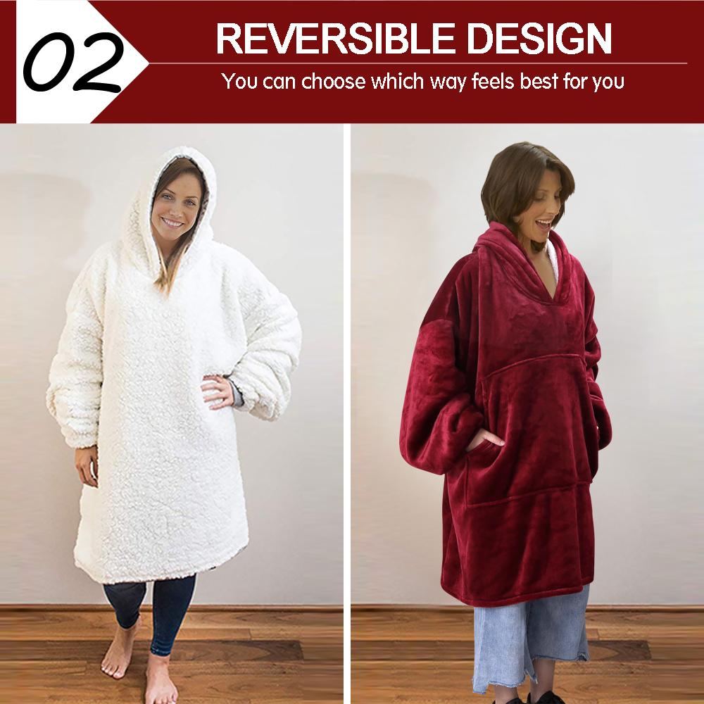 Oversized Hoodie Blanket – Reversible Fleece Wearable Warmth