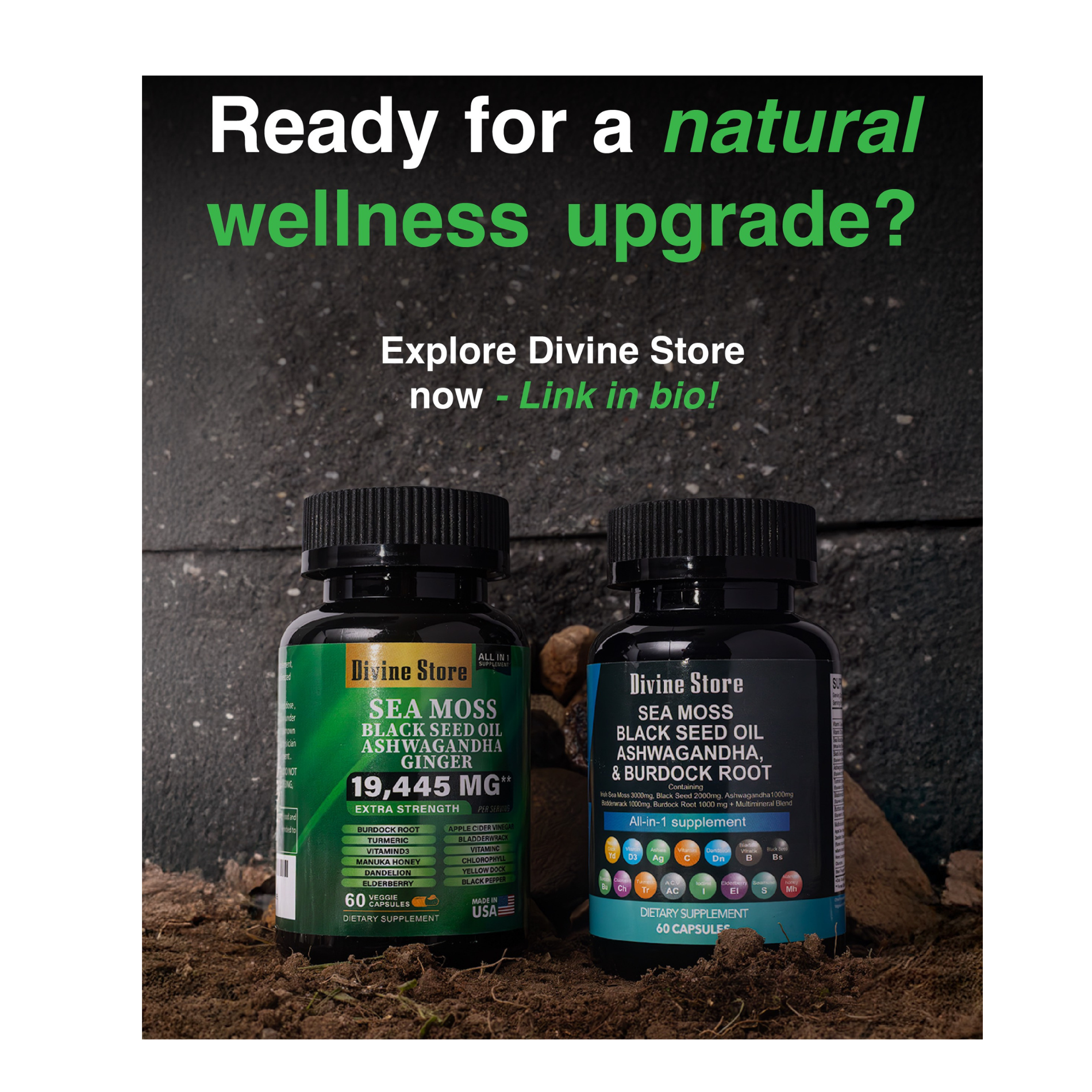 Sea Moss Black Seed Oil Ashwagandha Ginger Capsules – Energy, Stress, Immunity