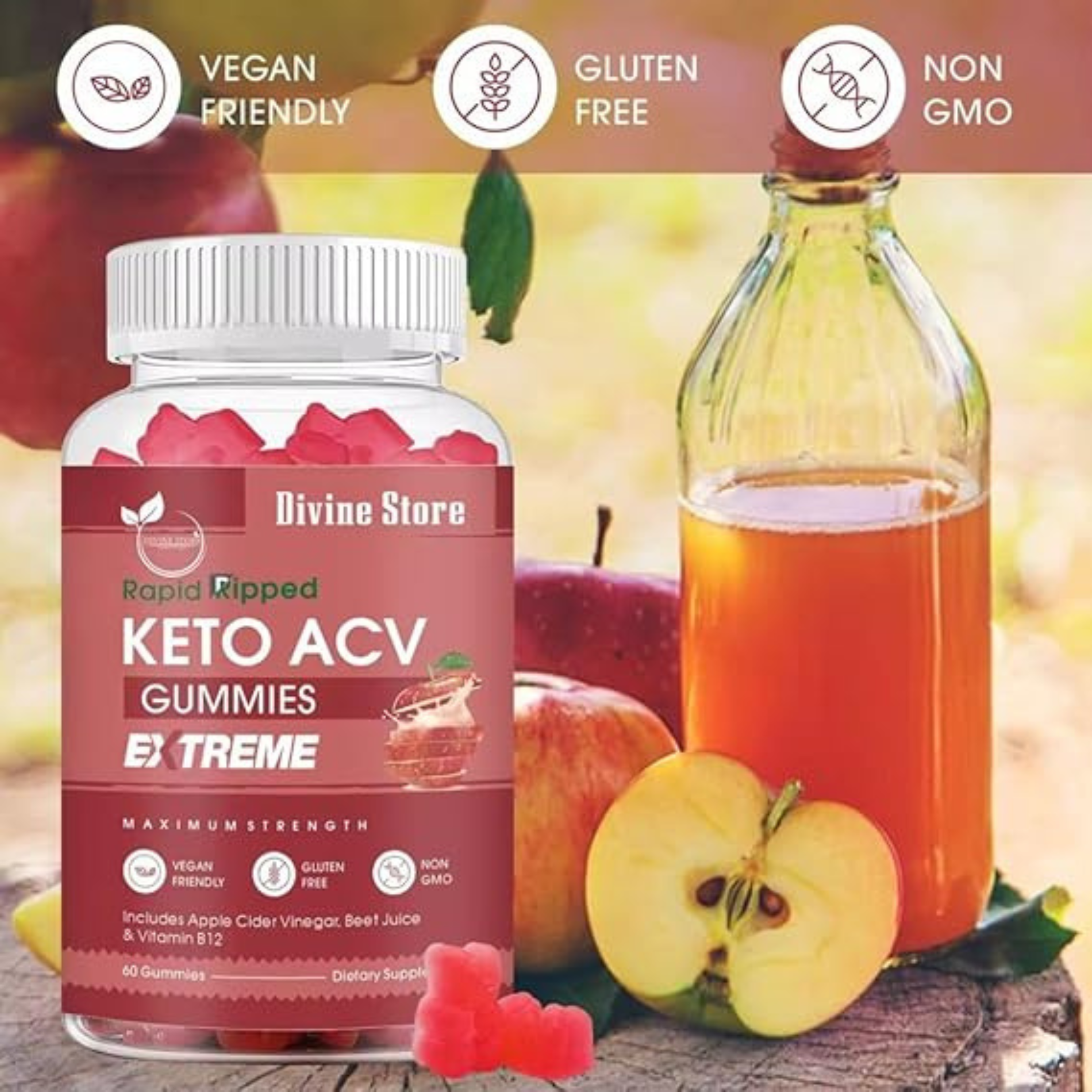 Apple Cider Vinegar Gummies Sugar-Free Keto – Weight Loss, Detox & Digestion