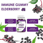 Elderberry Immune Gummies Vegan Vitamin C D3 Zinc 60 Pack Daily Health Support