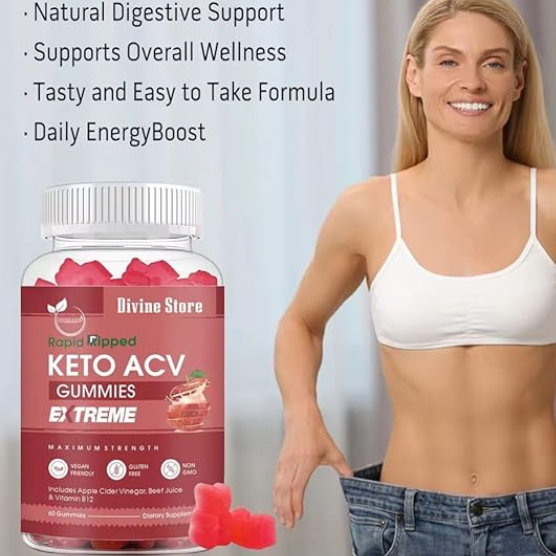 Apple Cider Vinegar Gummies Sugar-Free Keto – Weight Loss, Detox & Digestion