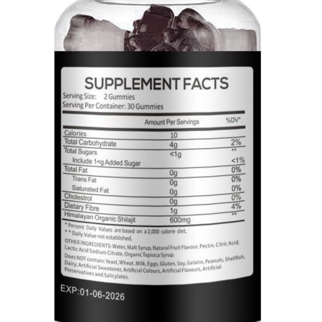 Pure Himalayan Shilajit Gummies Natural Energy Focus Immune Support 60 Vegan Pac