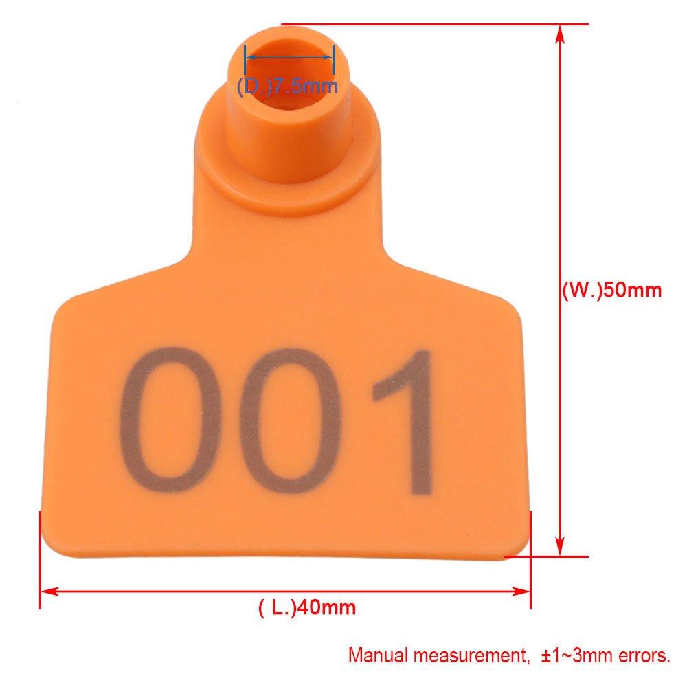 1-100 Cattle Number Ear Tags 5x4cm Set - Small Orange Pig Goat