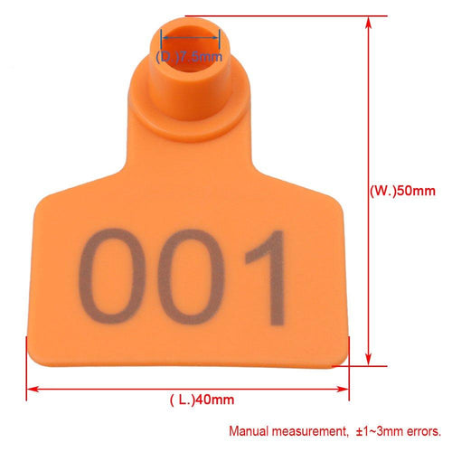 1-100 Cattle Number Ear Tags 5x4cm Set - Small Orange Pig Goat