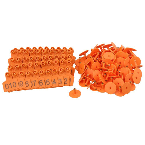 1-100 Cattle Number Ear Tags 5x4cm Set - Small Orange Pig Goat
