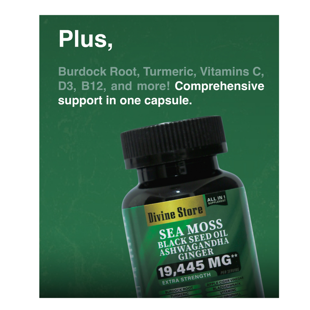 Sea Moss Black Seed Oil Ashwagandha Ginger Capsules – Energy, Stress, Immunity