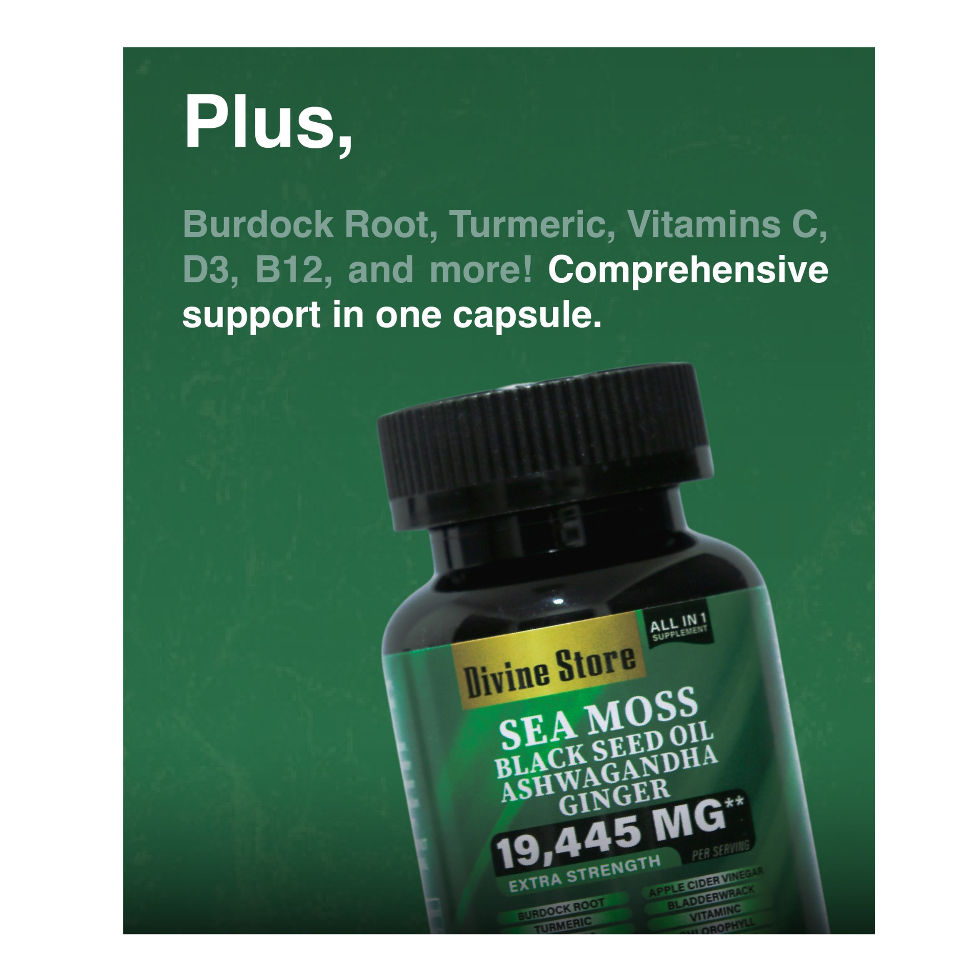 Sea Moss Black Seed Oil Ashwagandha Ginger Capsules – Energy, Stress, Immunity