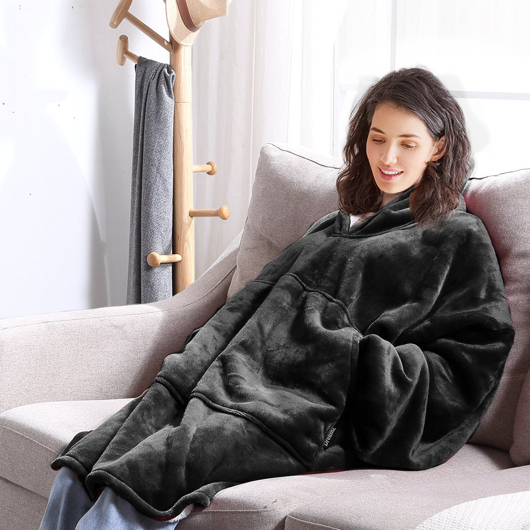 2 Pcs DreamZ Plush Fleece Sherpa Hoodie Sweatshirt Huggle Blanket