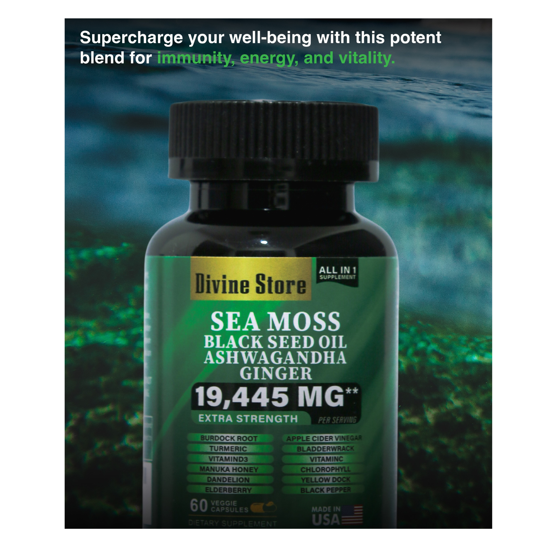 Sea Moss Black Seed Oil Ashwagandha Ginger Capsules – Energy, Stress, Immunity