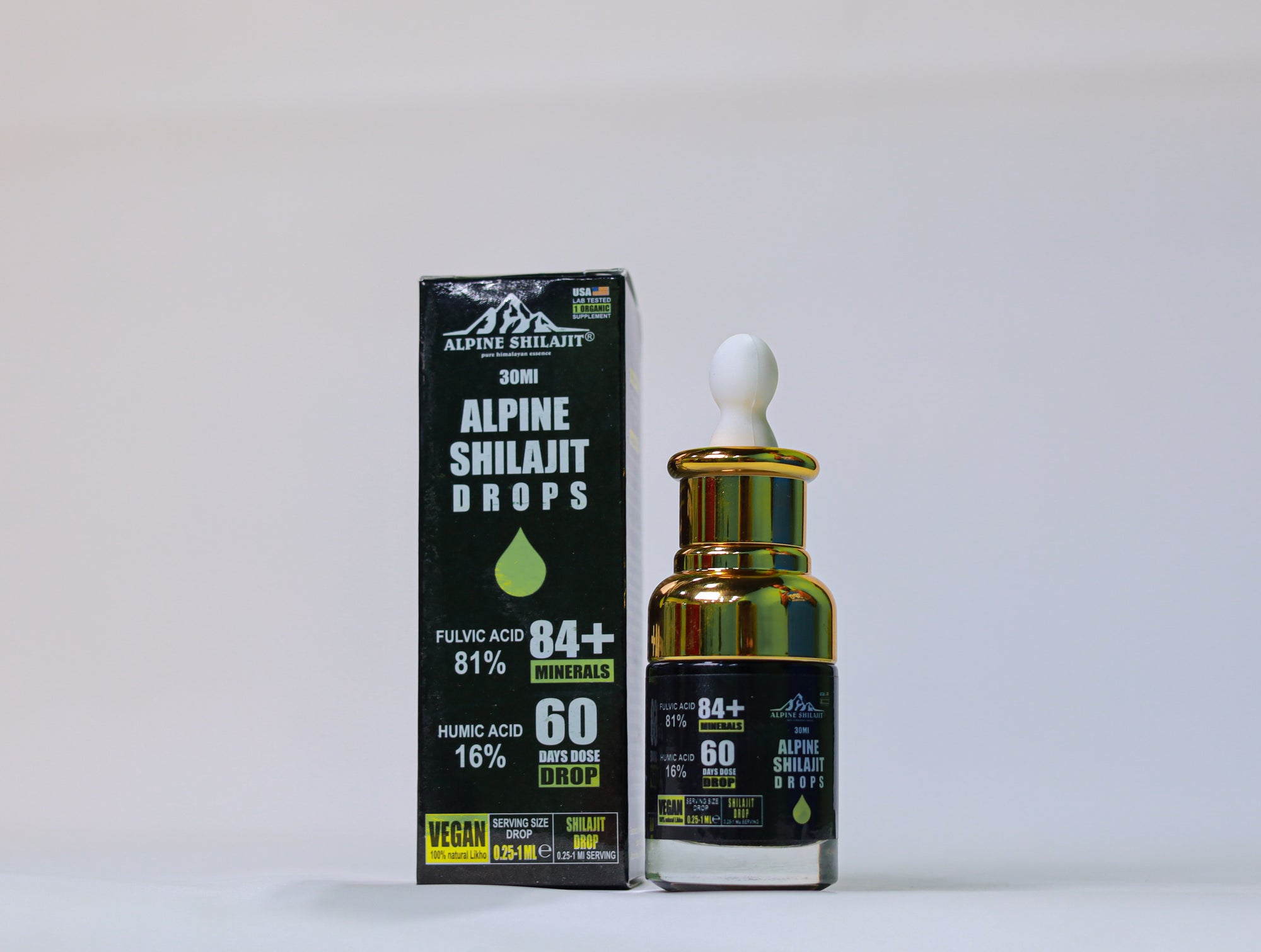 Alpine Himalayan Shilajit Drops Gold Grade 30ml Sun-Dried 85+ Minerals 70% Fulvi