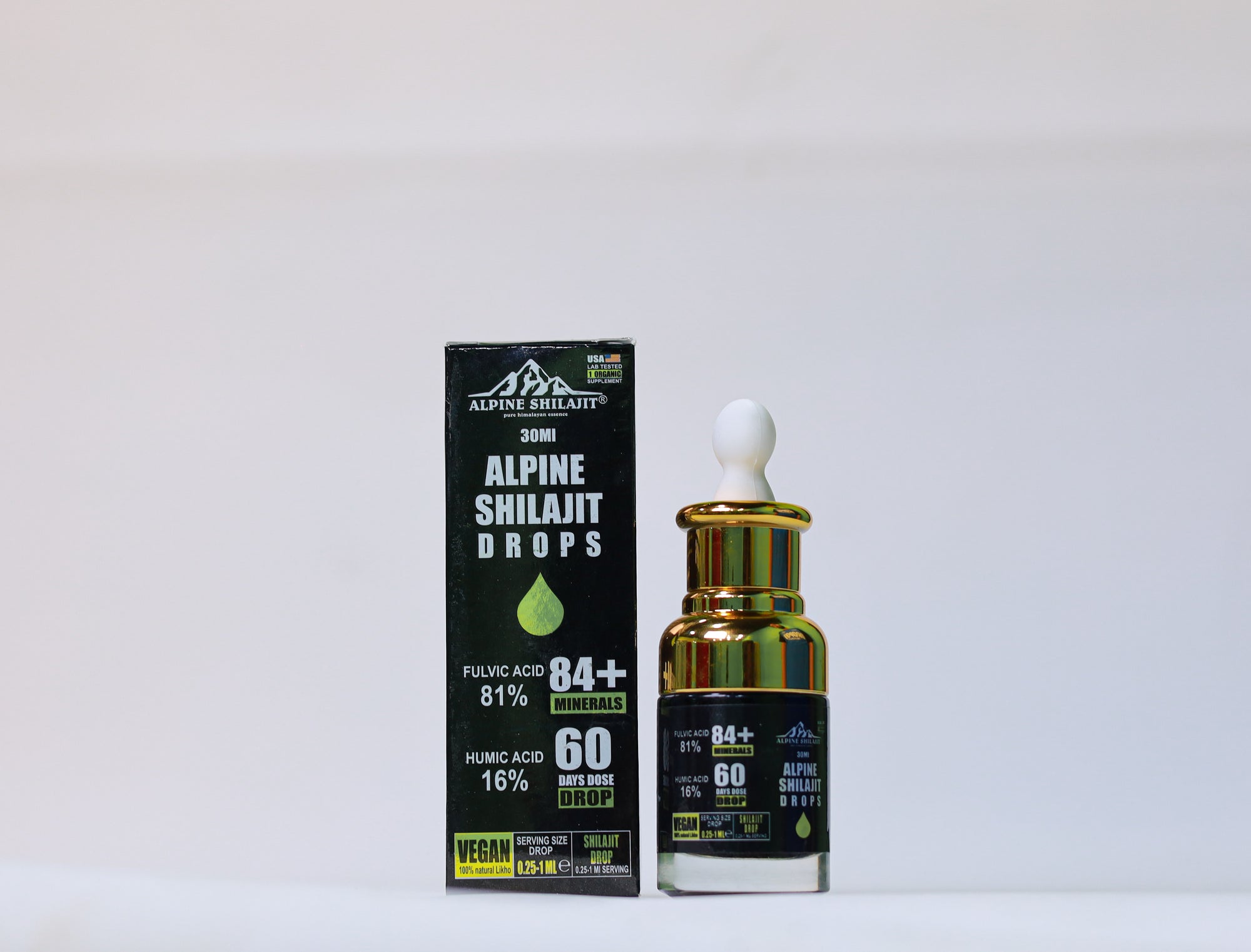 Alpine Himalayan Shilajit Drops Gold Grade 30ml Sun-Dried 85+ Minerals 70% Fulvi