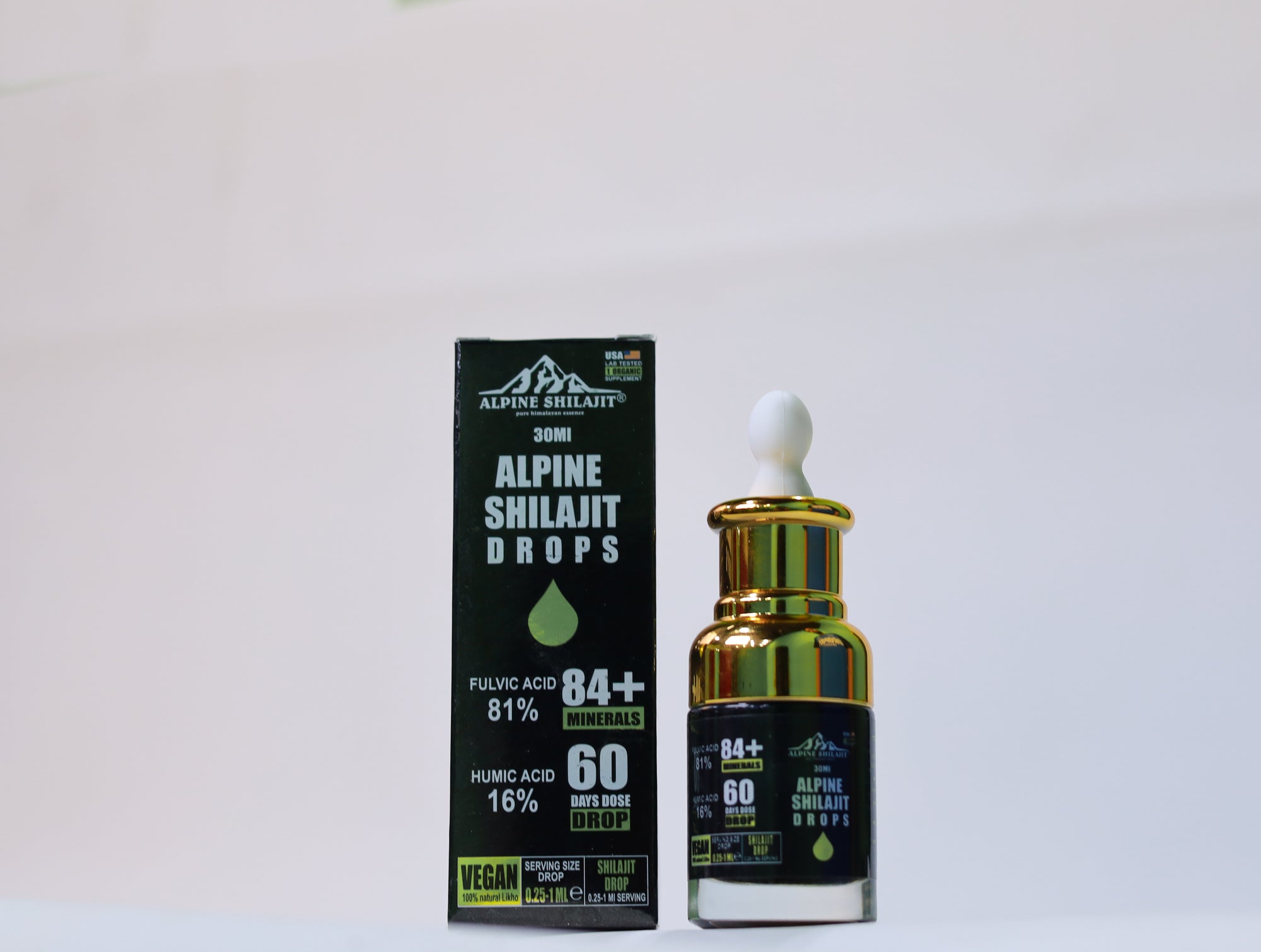 Alpine Himalayan Shilajit Drops Gold Grade 30ml Sun-Dried 85+ Minerals 70% Fulvi