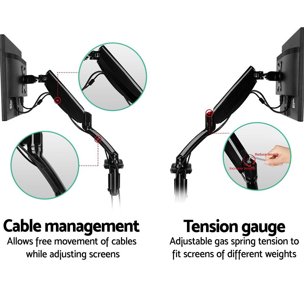 Artiss Monitor Arm Gas Spring Dual Desk Mount Screen Holder