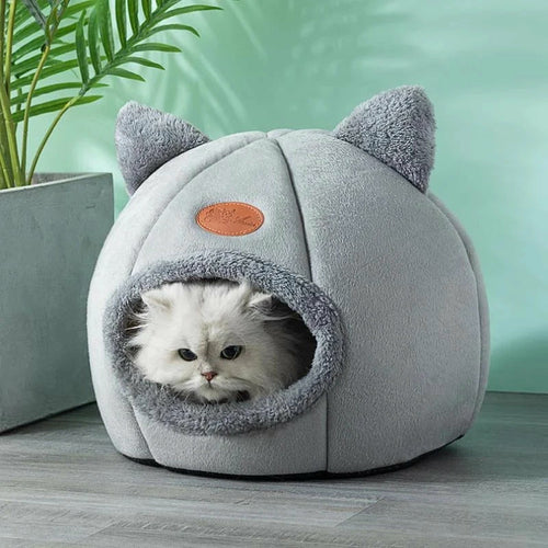 Cozy 2-in-1 Pet Home with Ears – Soft Cat House & Small Dog Bed