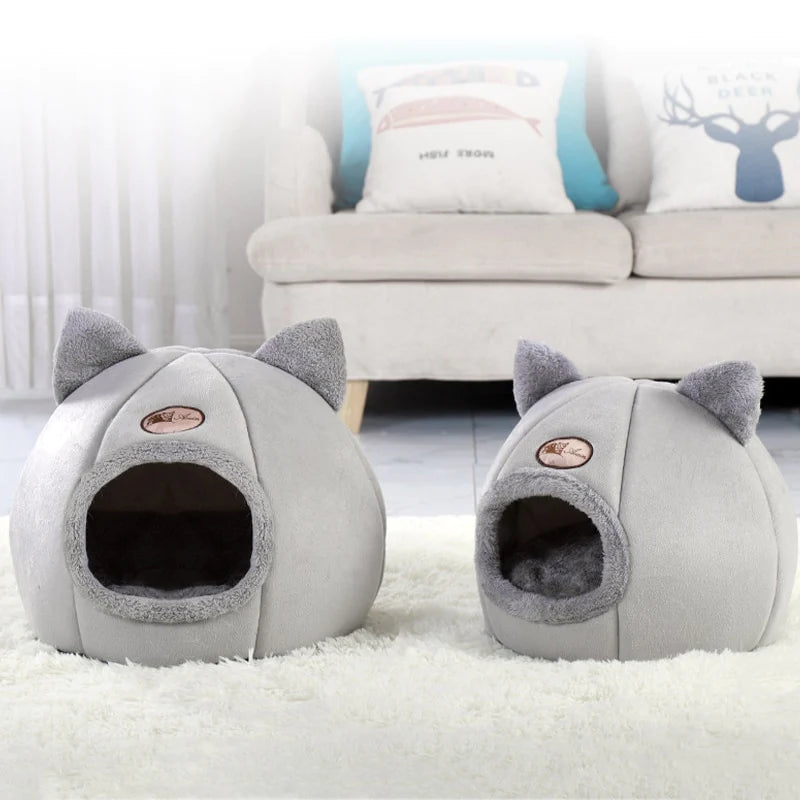 Cozy 2-in-1 Pet Home with Ears – Soft Cat House & Small Dog Bed