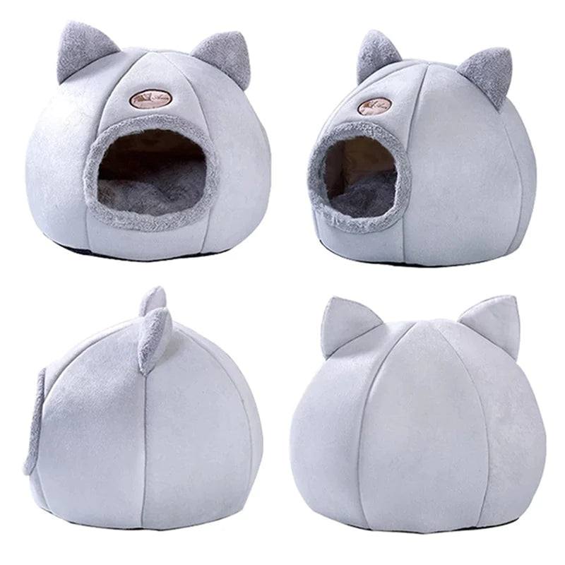 Cozy 2-in-1 Pet Home with Ears – Soft Cat House & Small Dog Bed