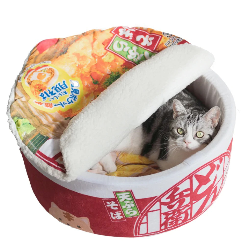 3-Piece Ramen Plush Pet Bed – Warm Cozy Cat Dog Bed with Removable Mat
