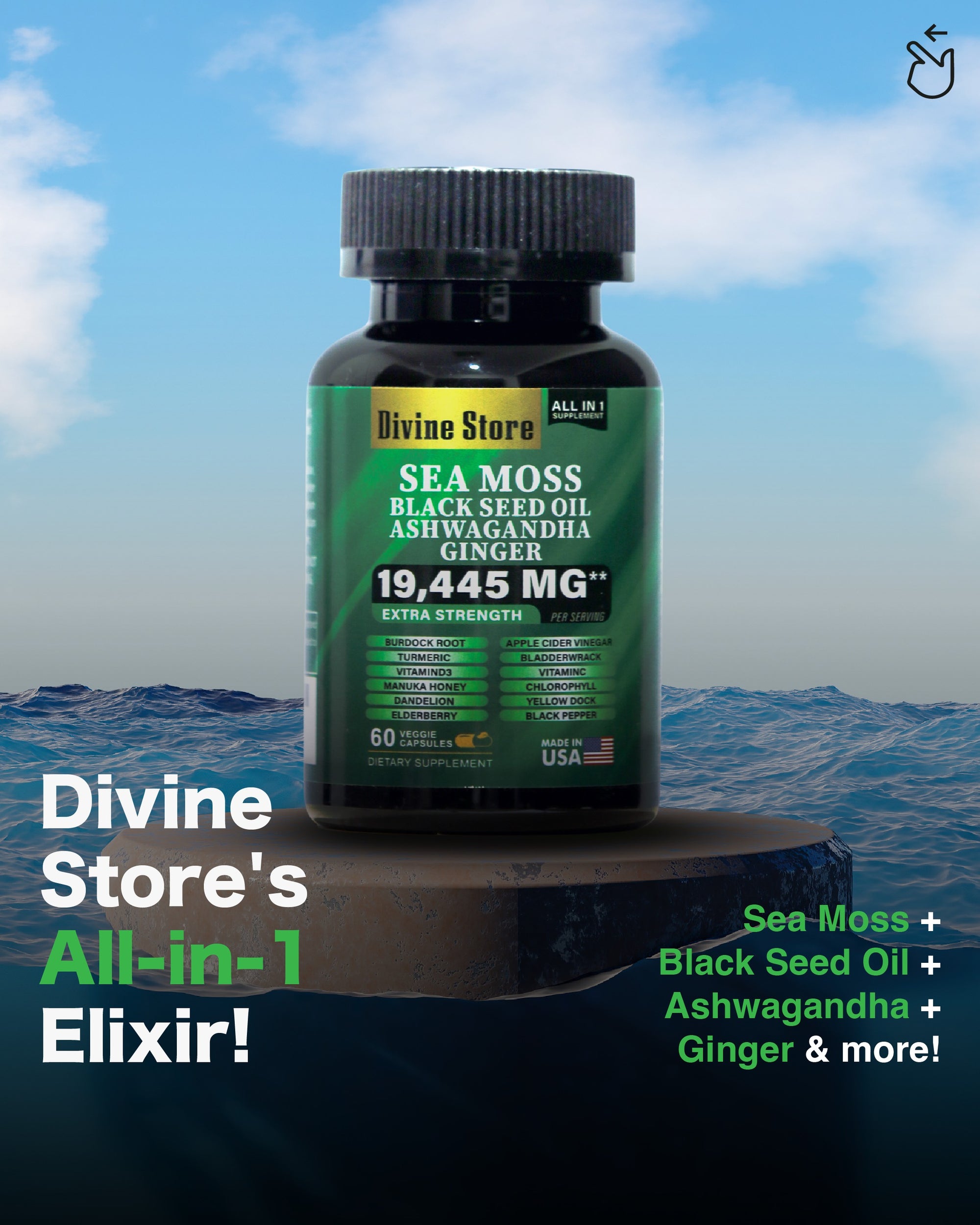 Sea Moss Black Seed Oil Ashwagandha Ginger Capsules – Energy, Stress, Immunity