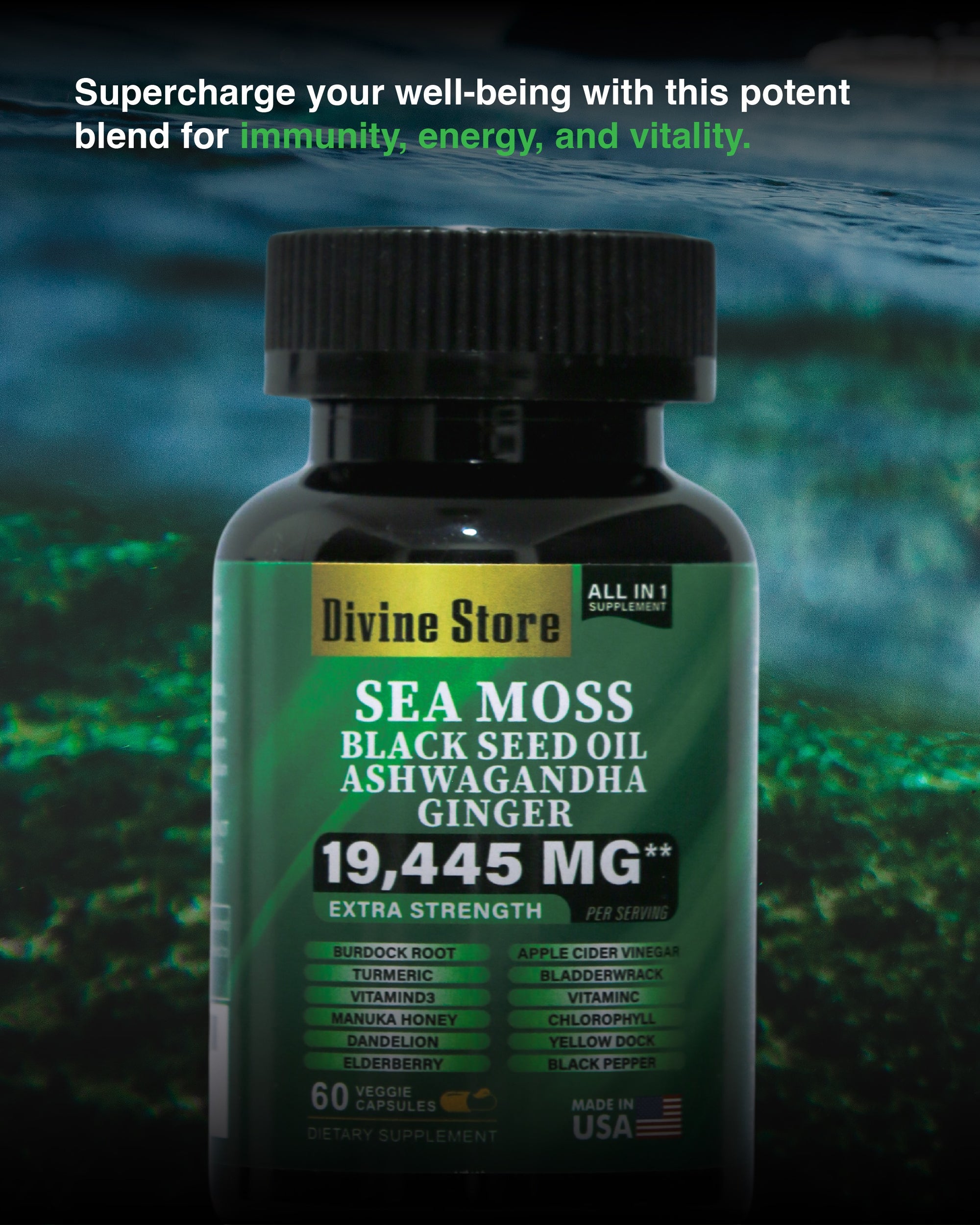 Sea Moss Black Seed Oil Ashwagandha Ginger Capsules – Energy, Stress, Immunity
