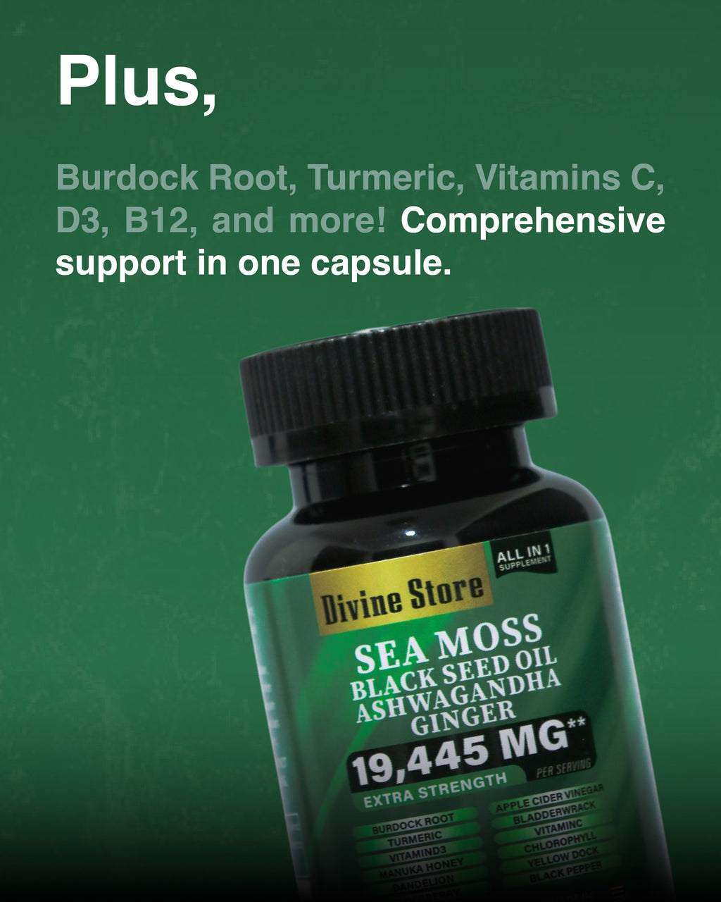 Sea Moss Black Seed Oil Ashwagandha Ginger Capsules – Energy, Stress, Immunity