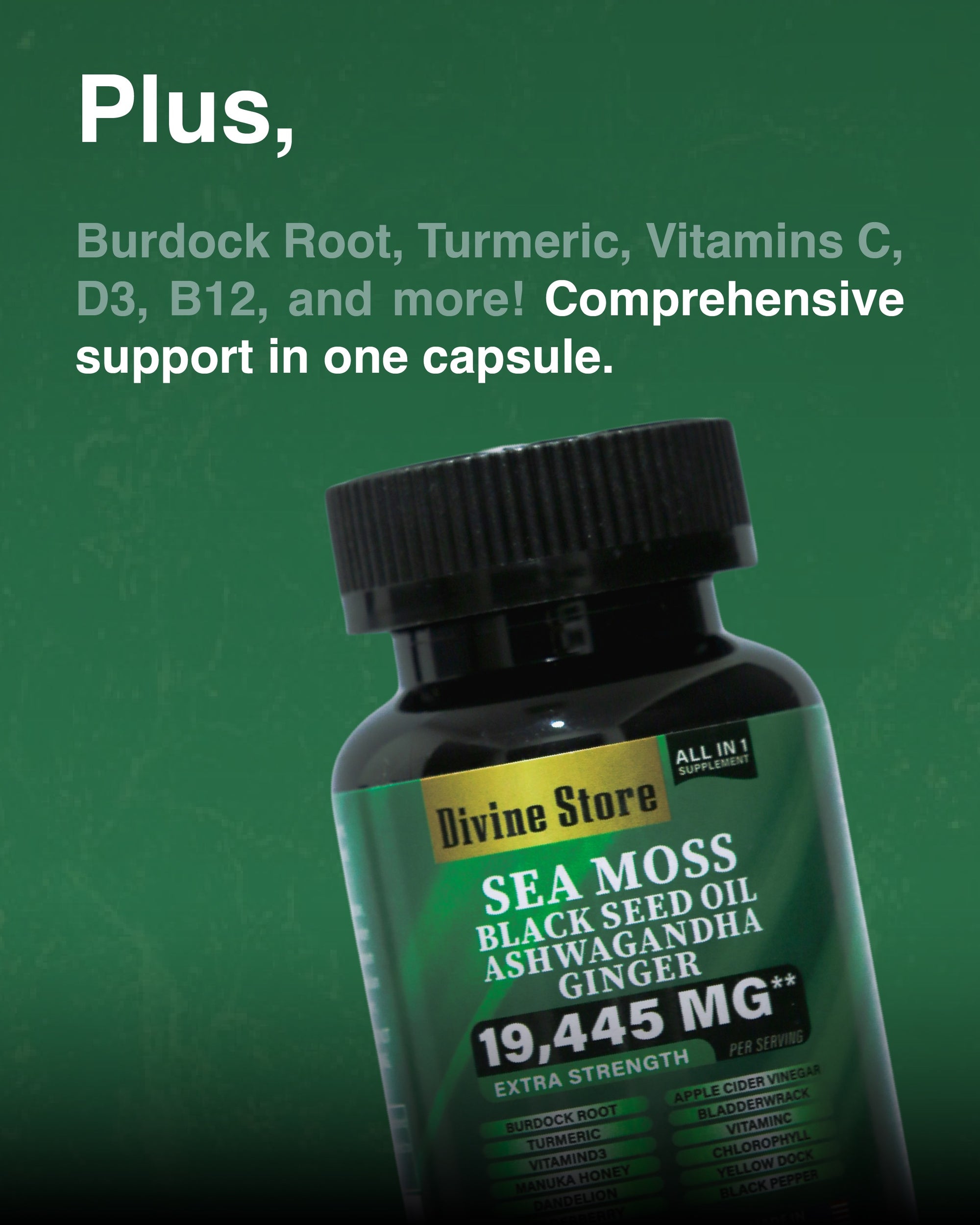 Sea Moss Black Seed Oil Ashwagandha Ginger Capsules – Energy, Stress, Immunity