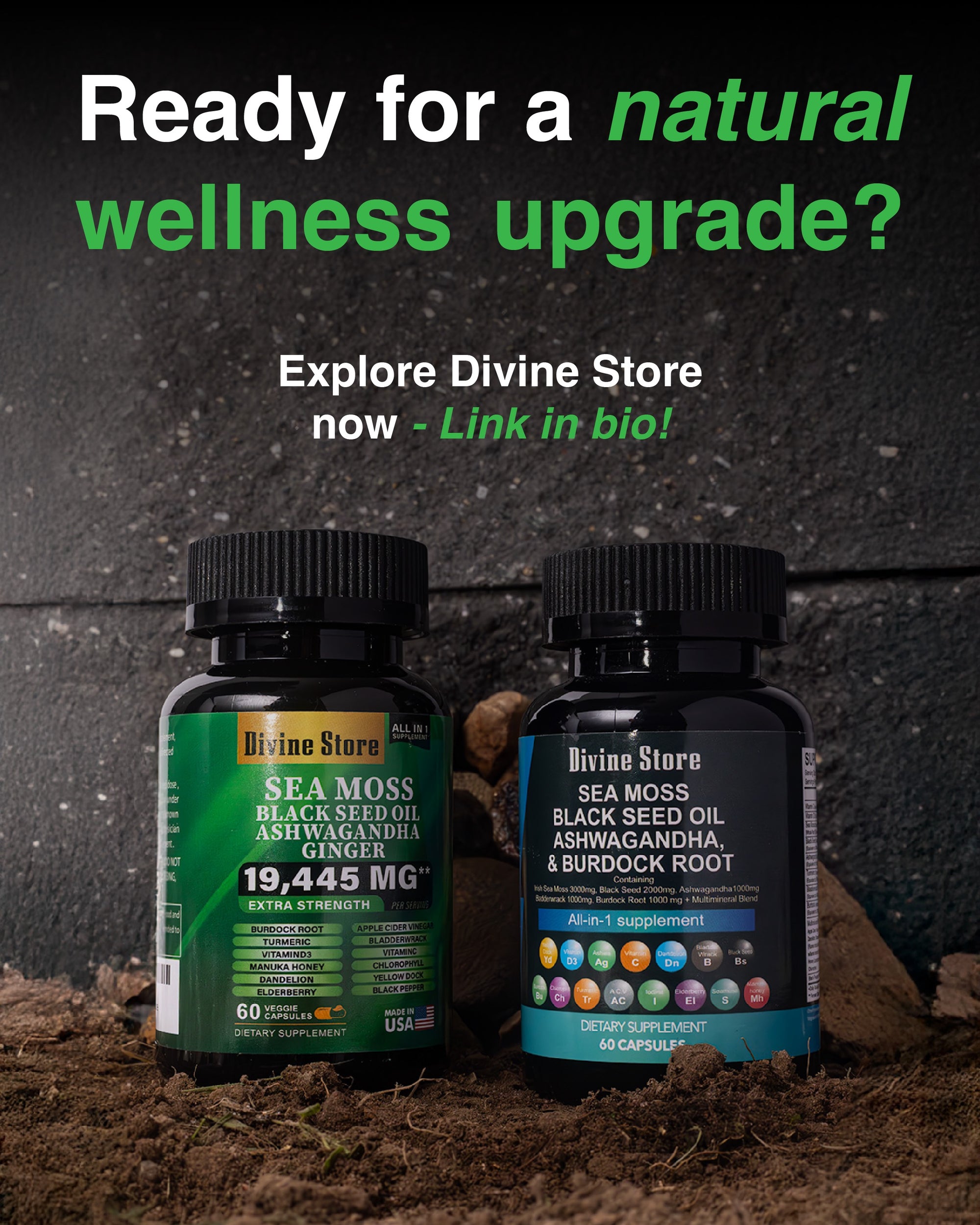 Sea Moss Black Seed Oil Ashwagandha Ginger Capsules – Energy, Stress, Immunity