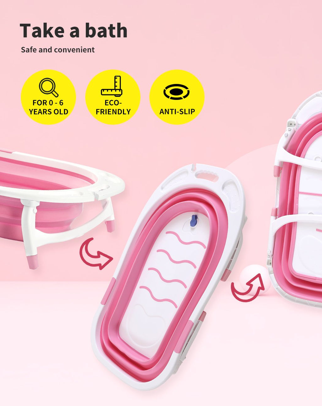 Baby Bath Tub Infant Toddlers Foldable Bathtub Folding Safety Bathing